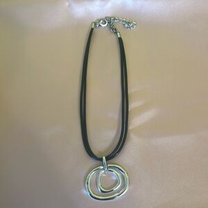 Chicos silver and black leather necklace